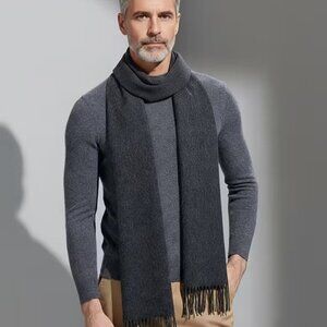 Men's Charcoal Gray Tasseled Winter Scarf,70" x 15", NWOT